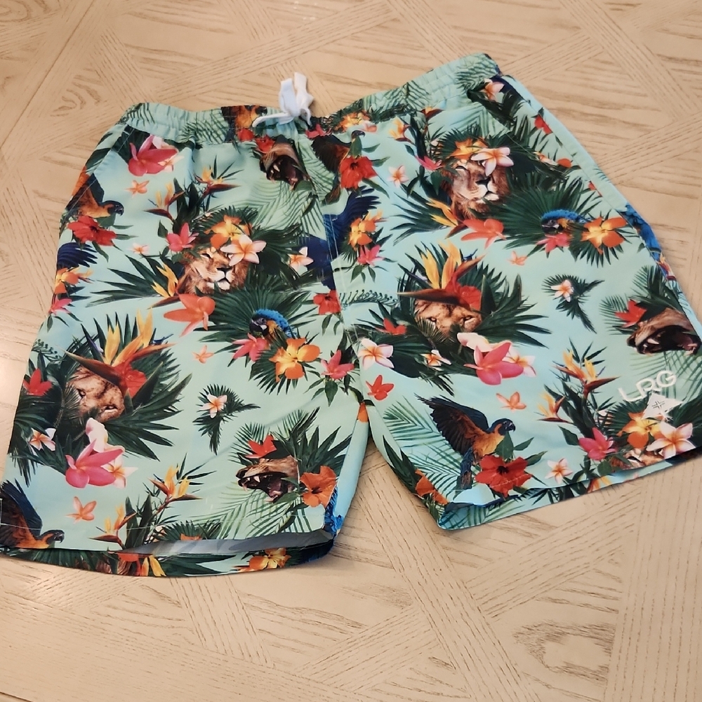 LRG Lifted Research Group Creative Clothing Co. Aqua Tropical Board Shorts Large